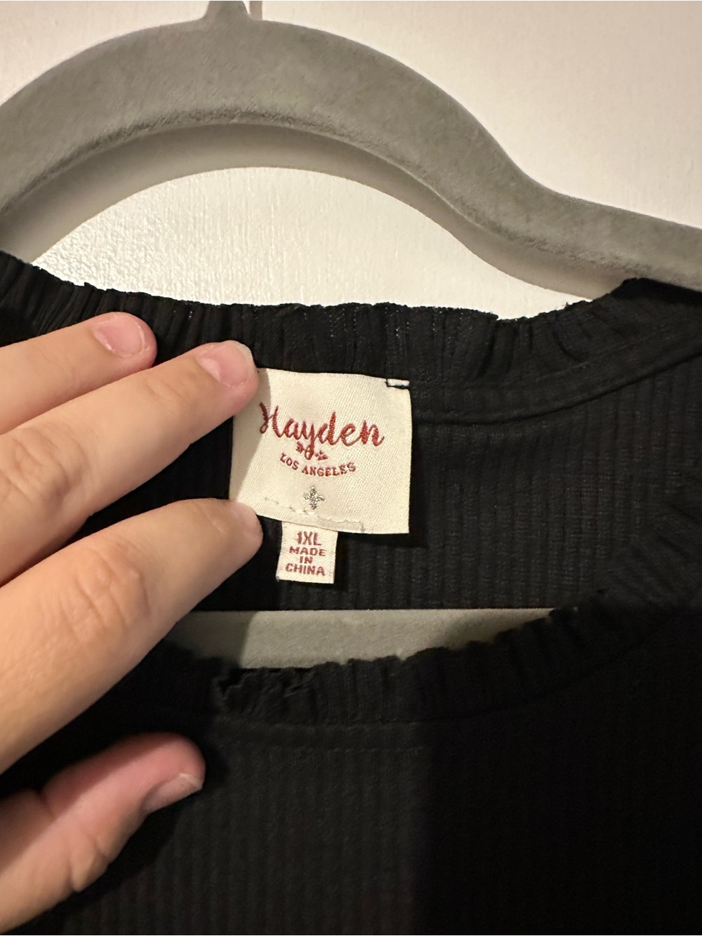 Sleeveless Ribbed Top with Ruffle Trim — Black - Picture 2 of 3